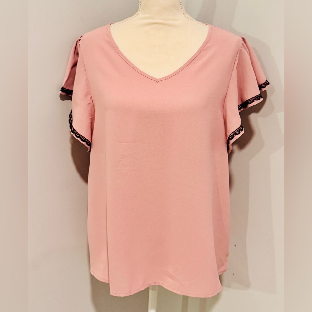 Elegant Mauve Flutter Sleeve Top